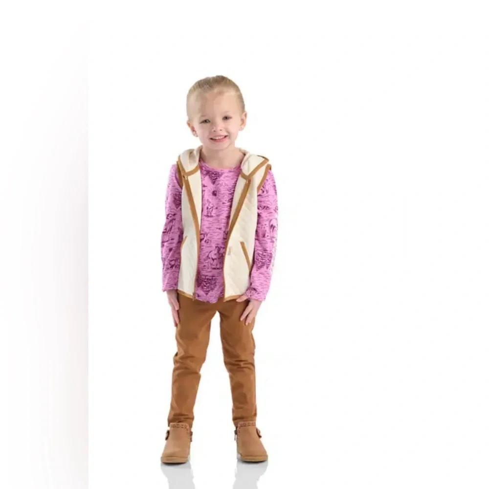 NWT Carhartt Kids 3-Piece Set Quilted Vest, Pink Horse Print Tee & Leggings 4T